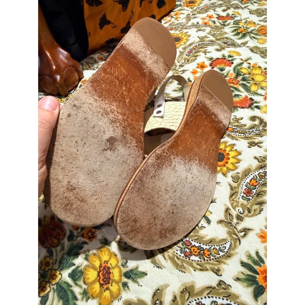 Rag & Bone Croc Embossed Leather Thong Sandals Cream White Tan Size 36.5 / 7